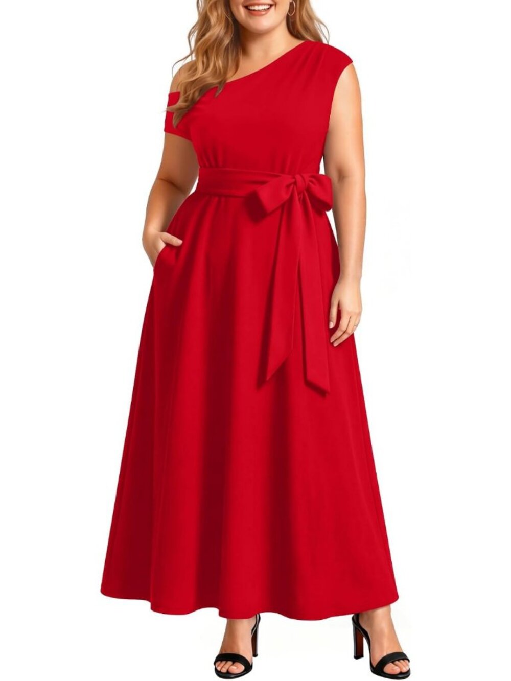 Plus Size One Shoulder Cocktail Dress - Pinup Fashion Wedding Guest Outfit
